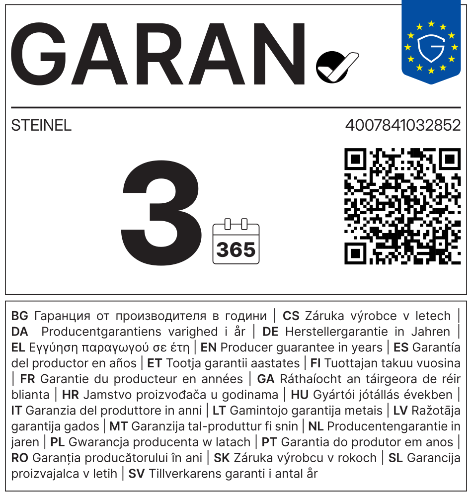 Étiquette de garantie GARAN pour IS 360-1 DE noir